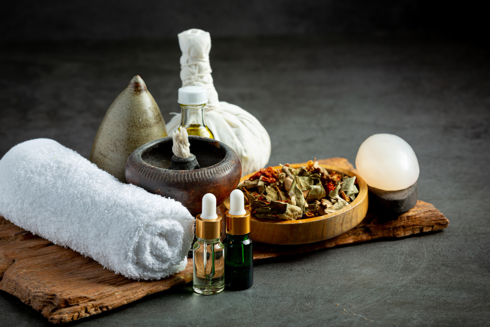 herbal compress herbal spa treatment equipments put dark floor 1